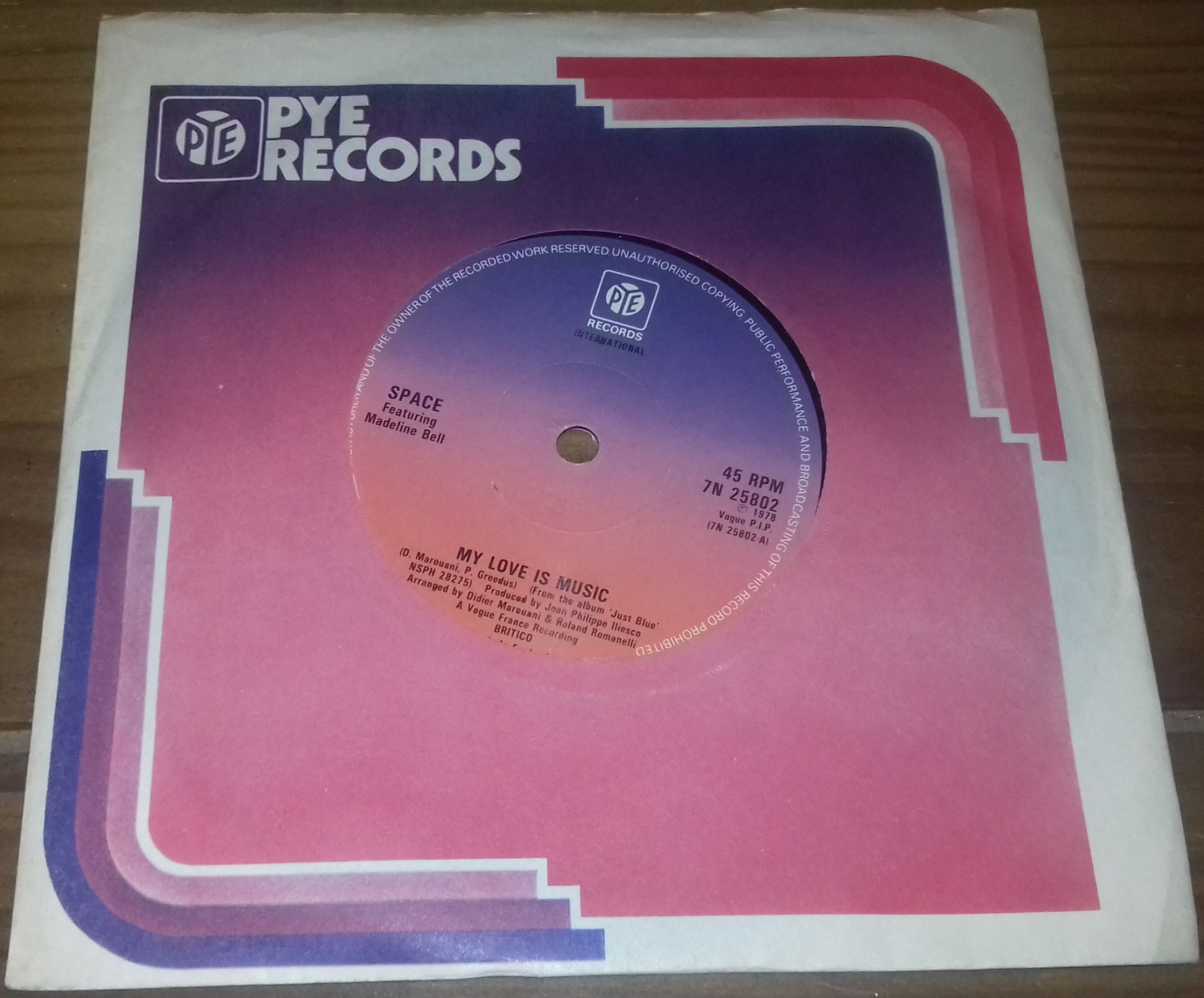 Space - My Love Is Music (7", Single) (Pye International)
