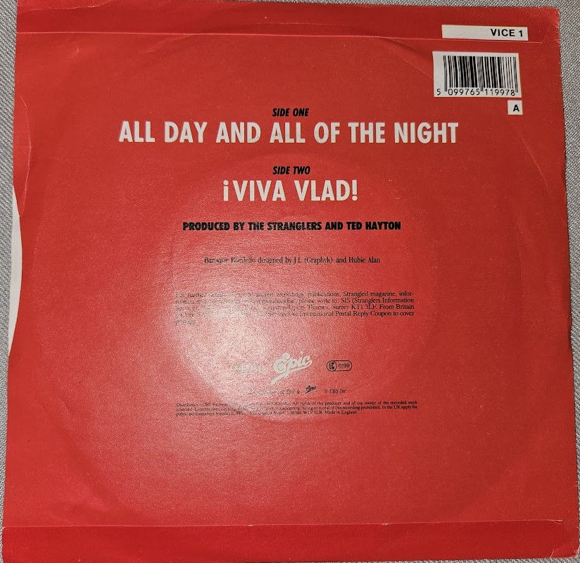 ภาพขนาดย่อ: The Stranglers - All Day And All Of The Night (7", Single) (Epic)