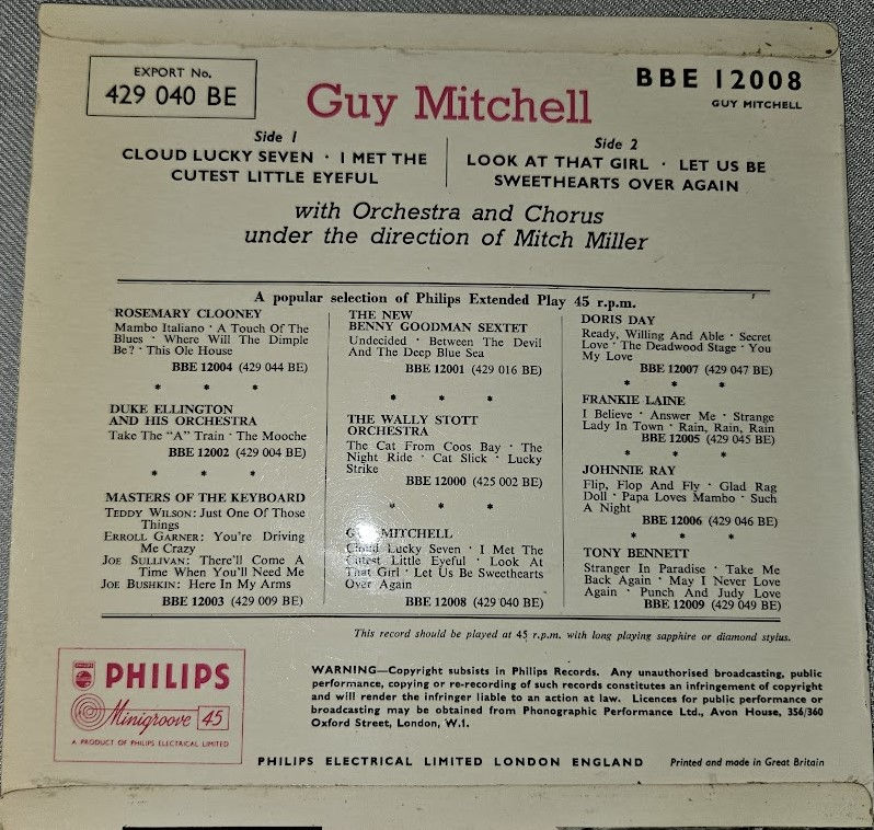 Thumbnail: Guy Mitchell, Mitch Miller His Orchestra And Chorus* - Guy Mitchell (7", EP) (Ph
