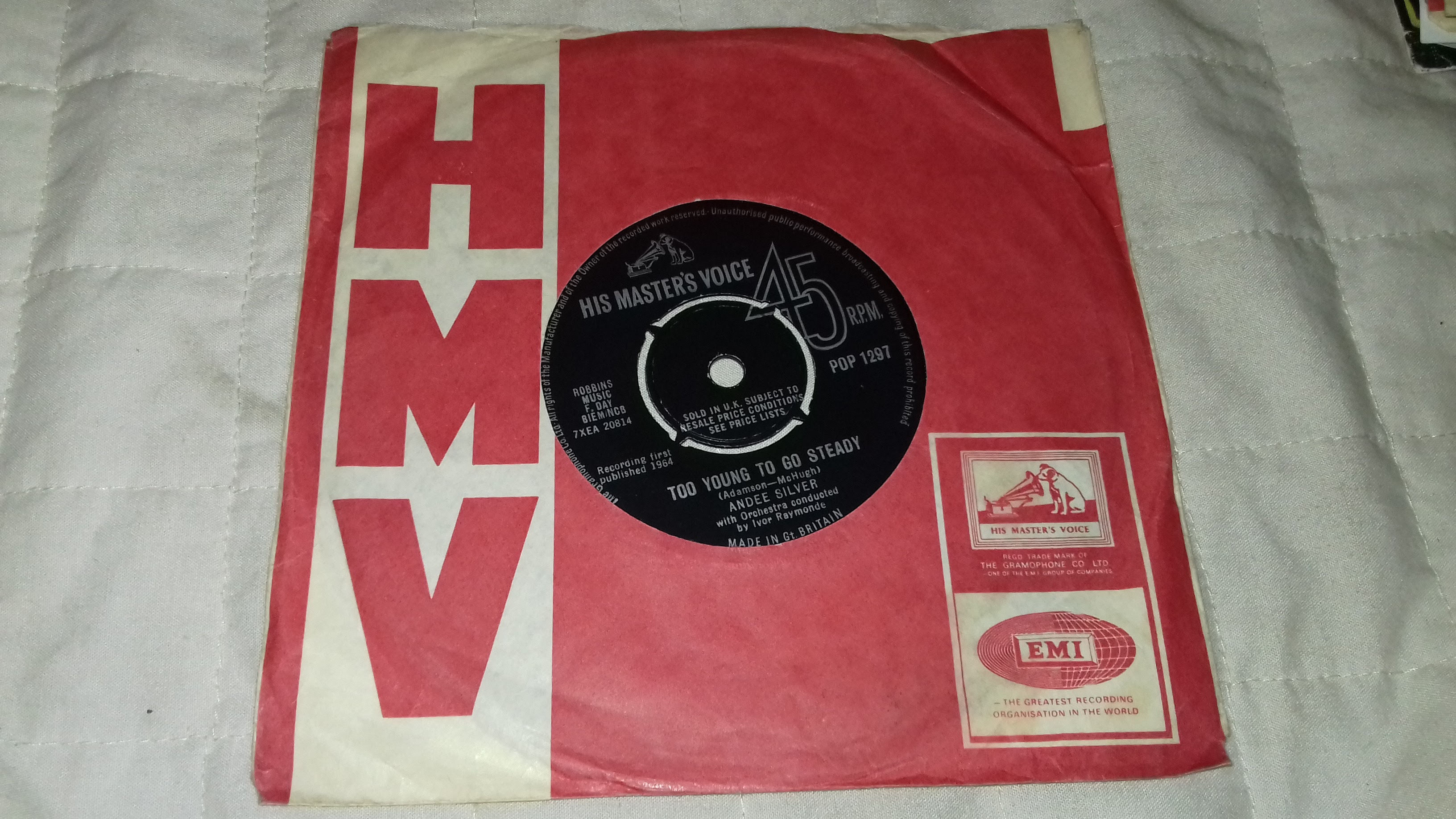 Andee Silver - Too Young To Go Steady (7", Single) (His Master's Voice)