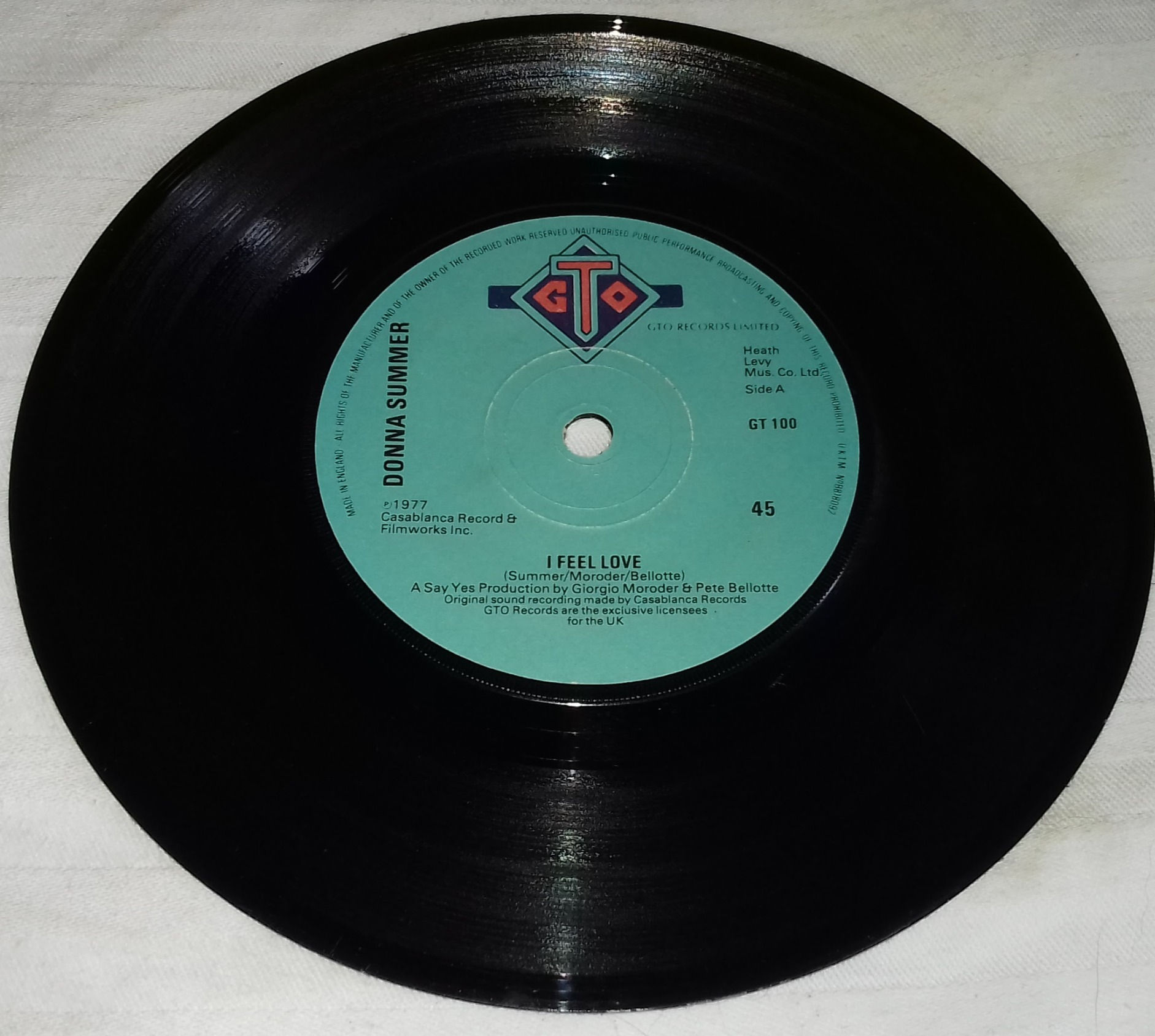 Donna Summer - I Feel Love (7", Single, Blu) (GTO)