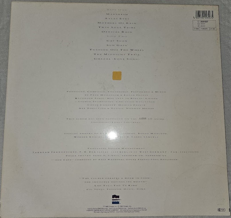 サムネイル： Tangerine Dream - Optical Race (LP, Album, RE) (Private Music, Private Music)