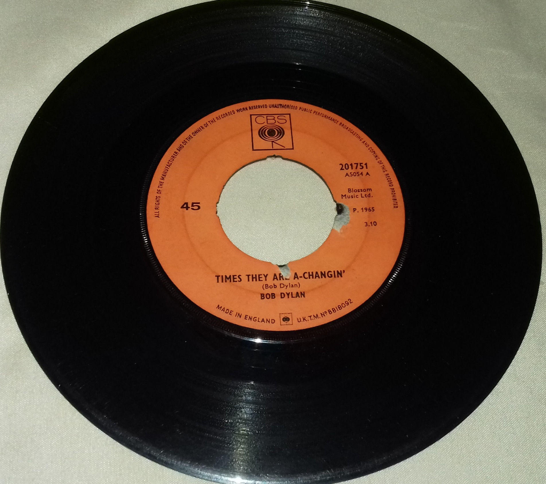 Bob Dylan - Times They Are A-Changin' (7", Single, Mono) (CBS)