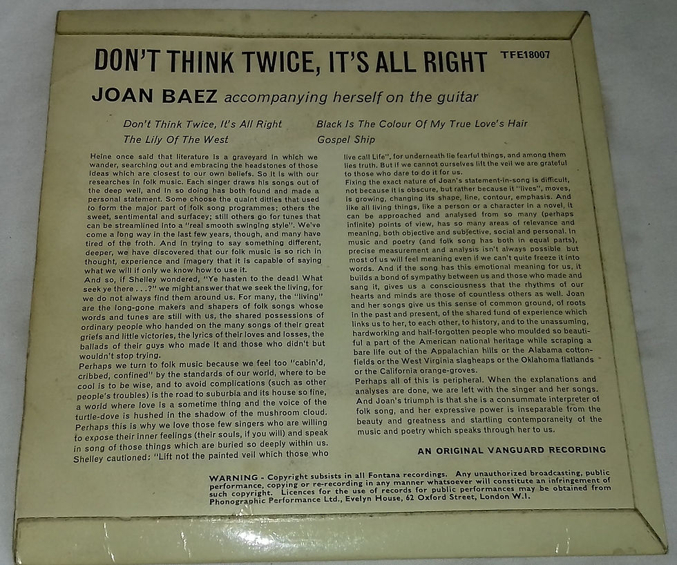 Miniature : Joan Baez - Don't Think Twice, It's All Right (7", EP, Mono) (Fontana, Fontana)