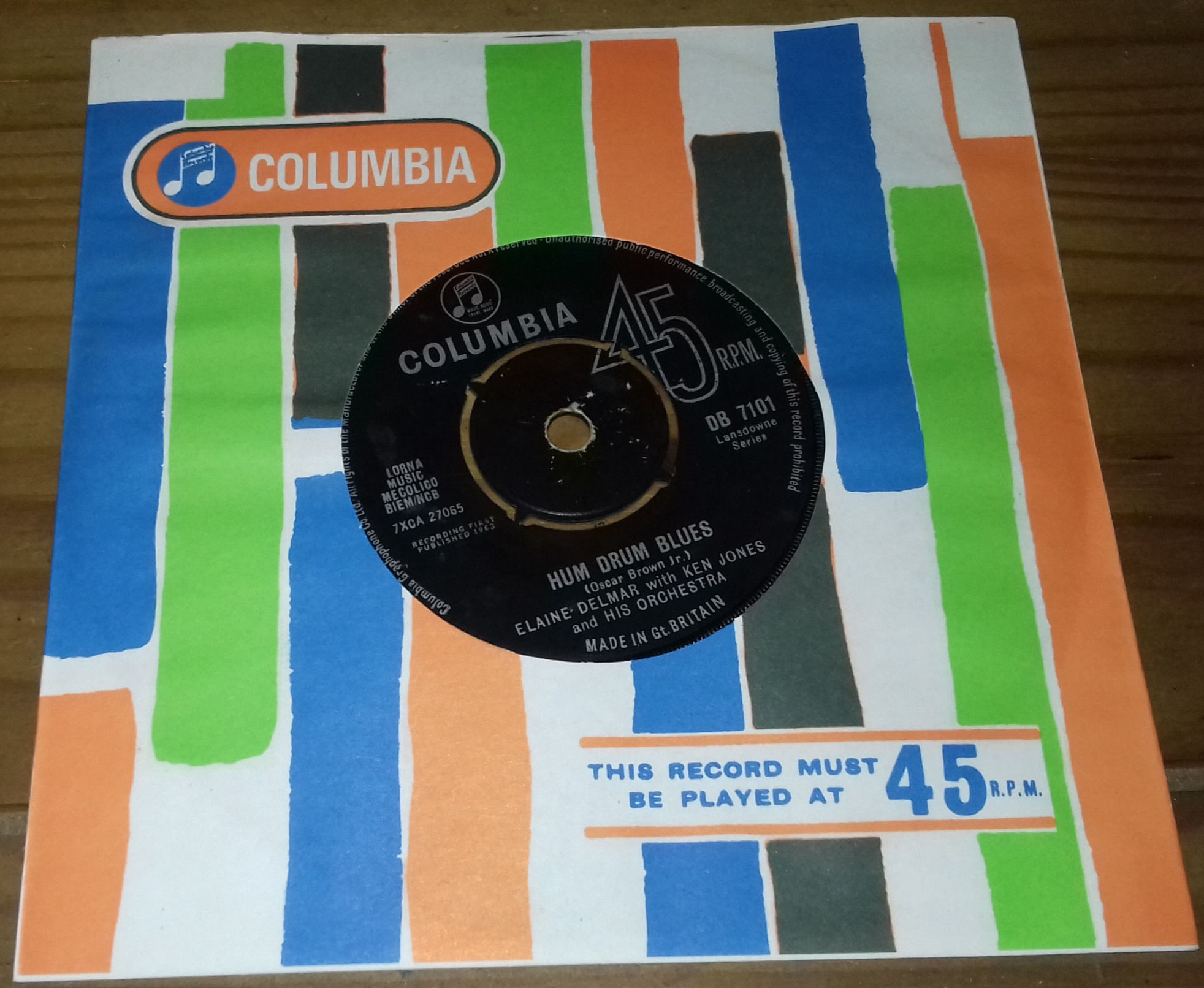 Elaine Delmar With Ken Jones And His Orchestra - Hum Drum Blues (7") (Columbia)