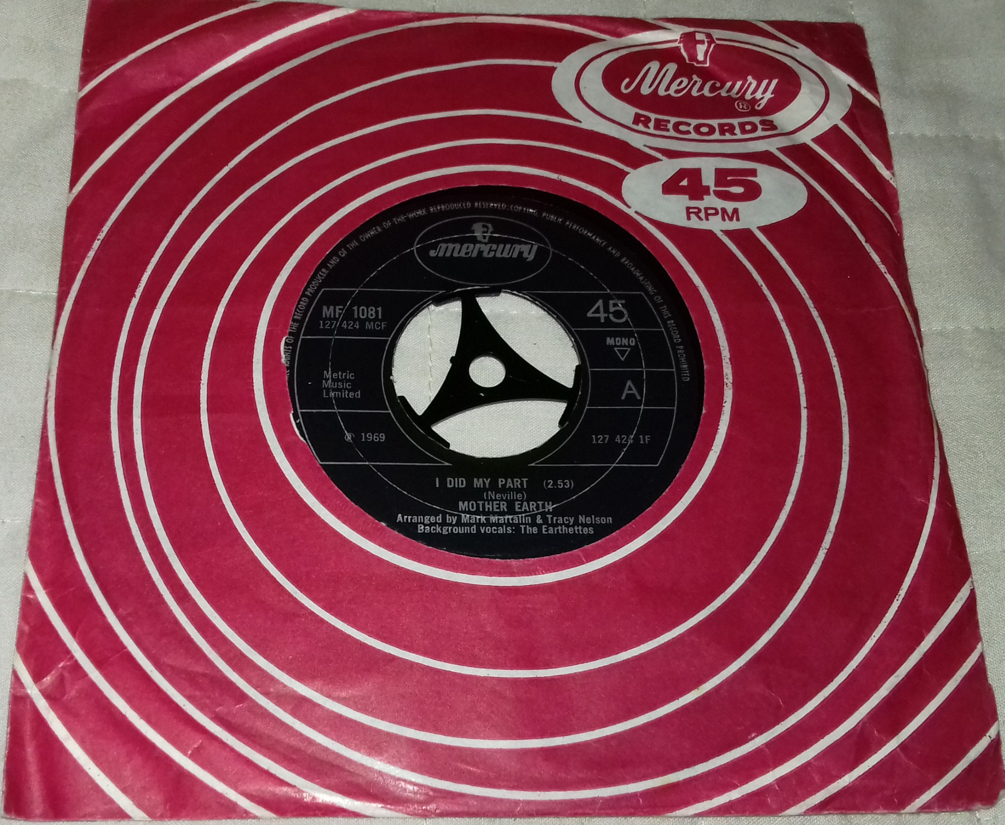 Mother Earth  - I Did My Part (7", Mono) (Mercury)