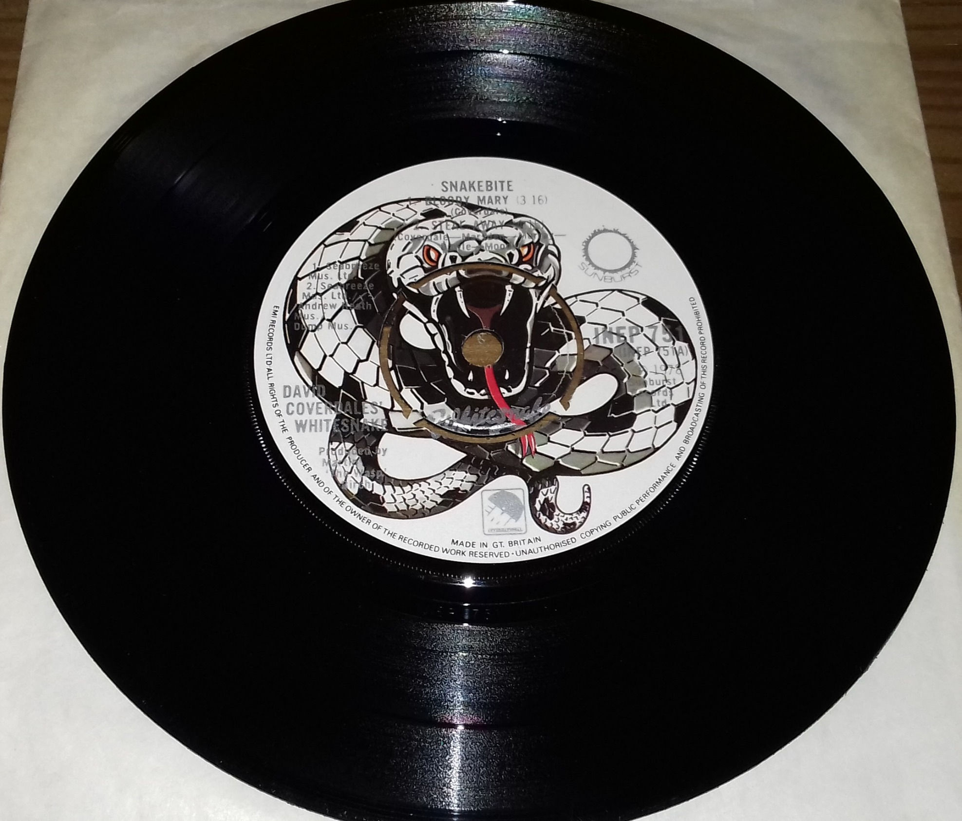 David Coverdale's Whitesnake* - Snakebite (7", EP) (Sunburst)