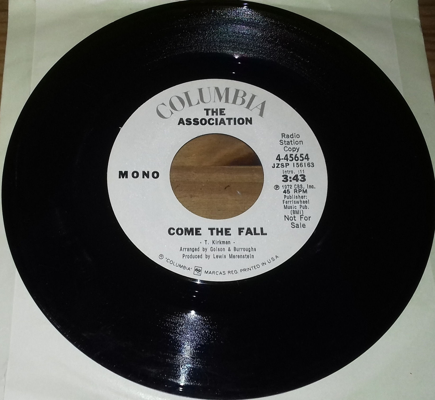 The Association - Come The Fall (7", Promo) (Columbia)