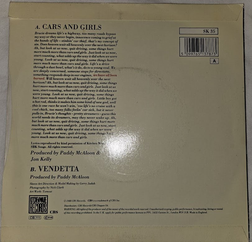 ภาพขนาดย่อ: Prefab Sprout - Cars And Girls (7", Single) (Kitchenware Records)