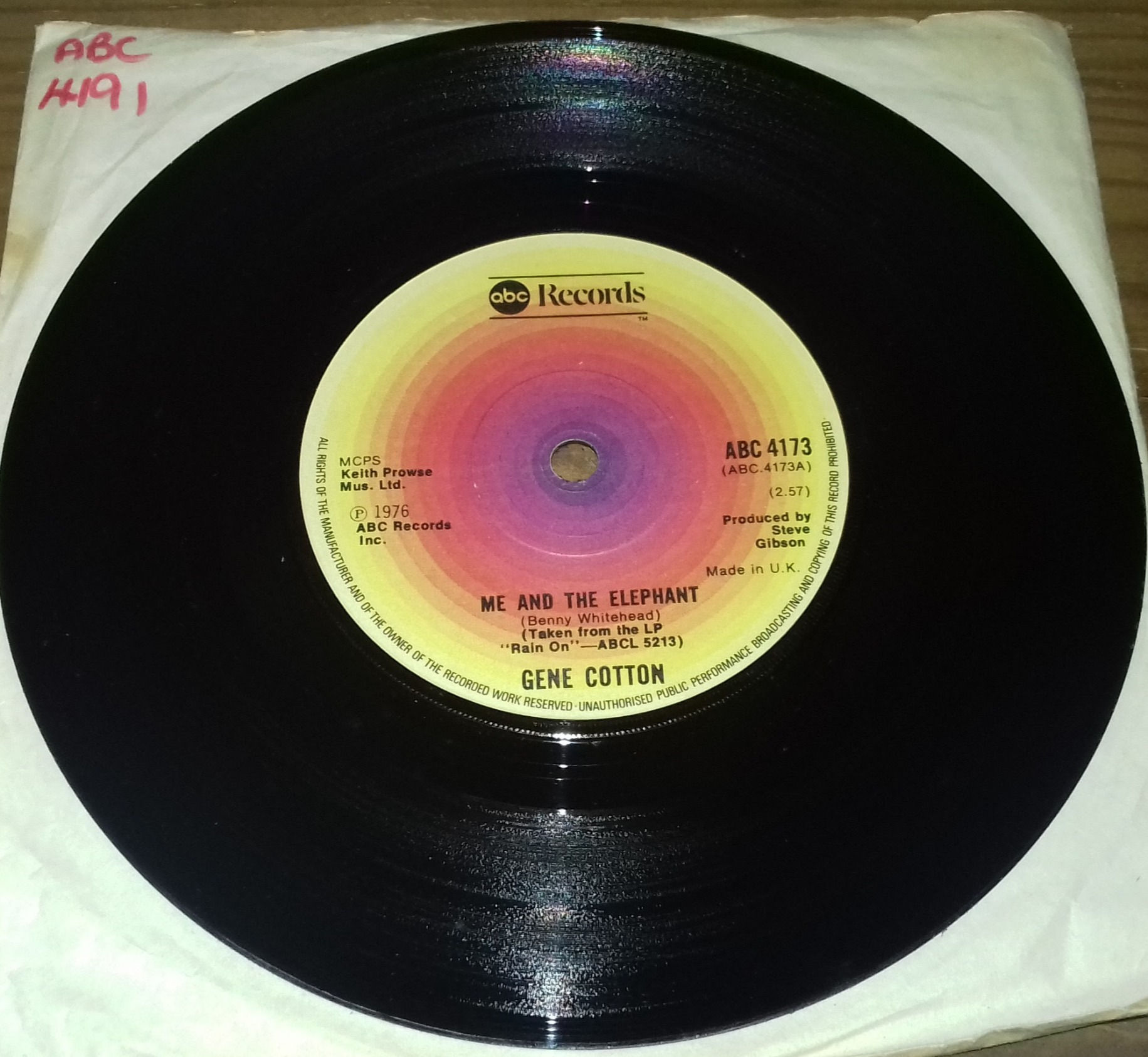 Gene Cotton - Me And The Elephant (7") (ABC Records)