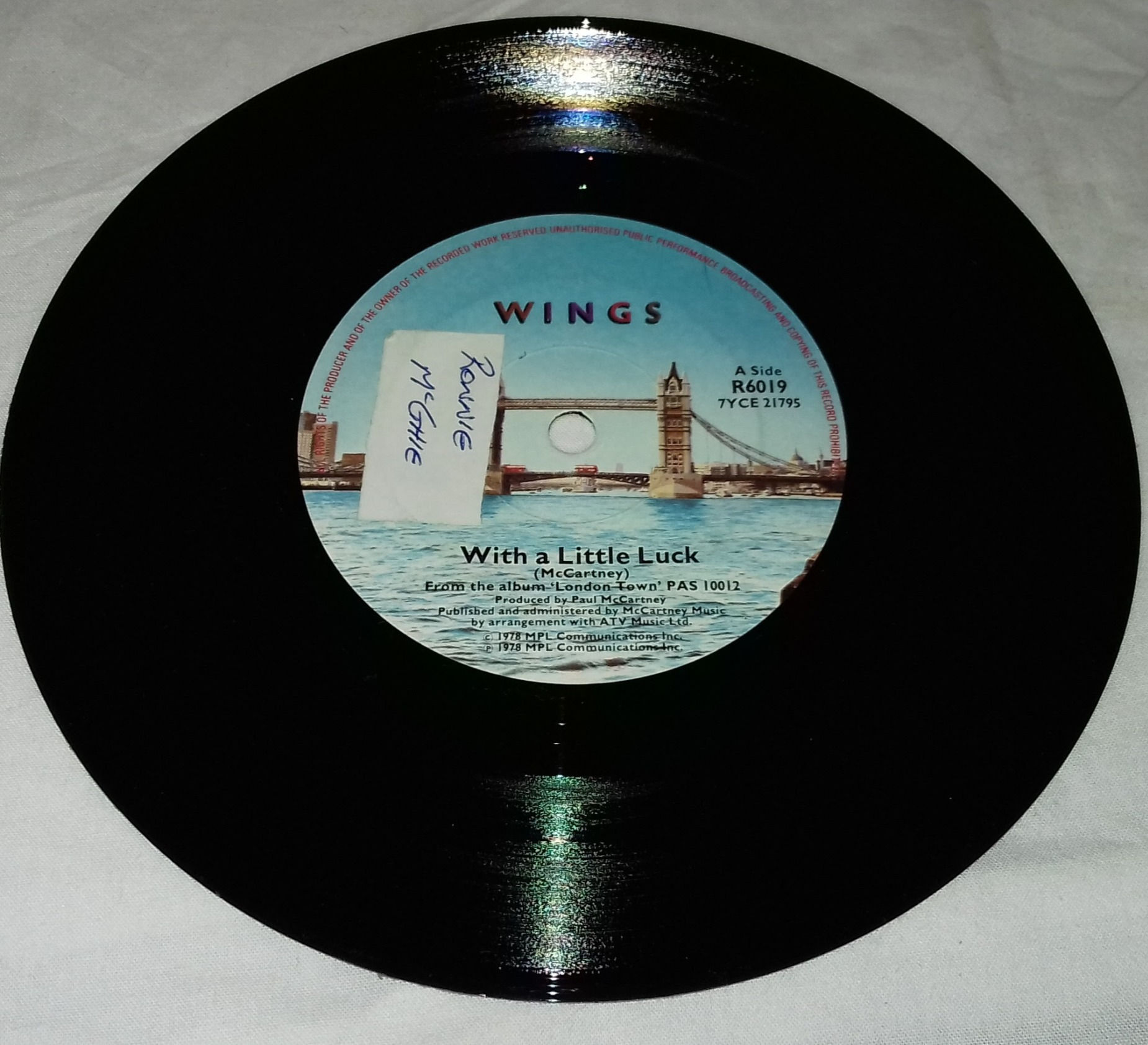Wings  - With A Little Luck (7", Single, Sol) (MPL (2))