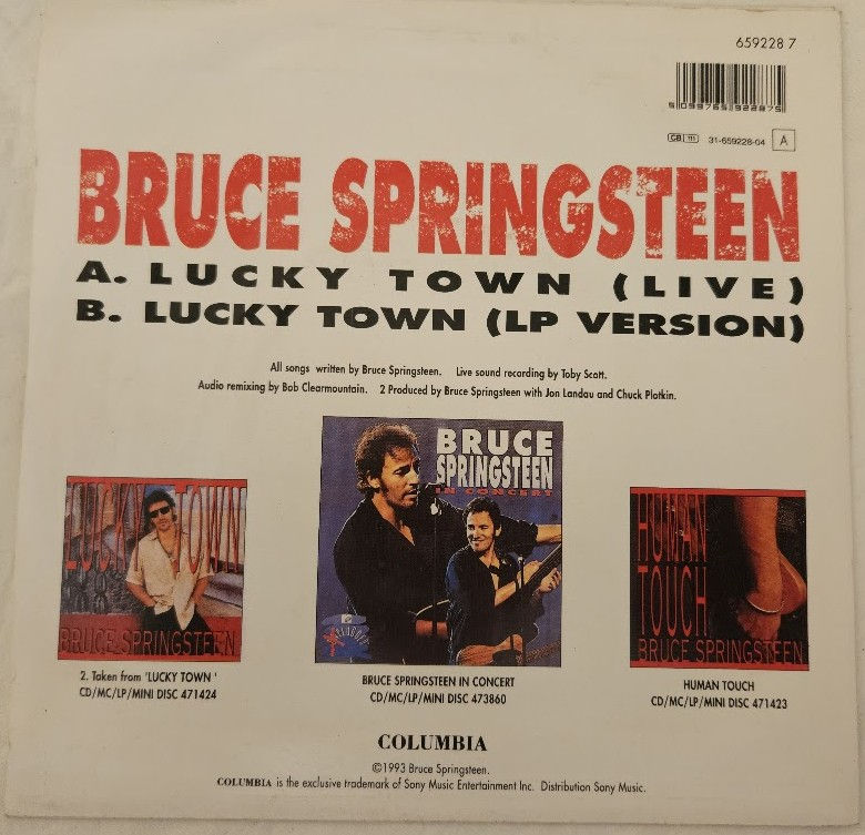 Thumbnail: Bruce Springsteen - Lucky Town (Live) (7", Single, Sma) (Columbia)