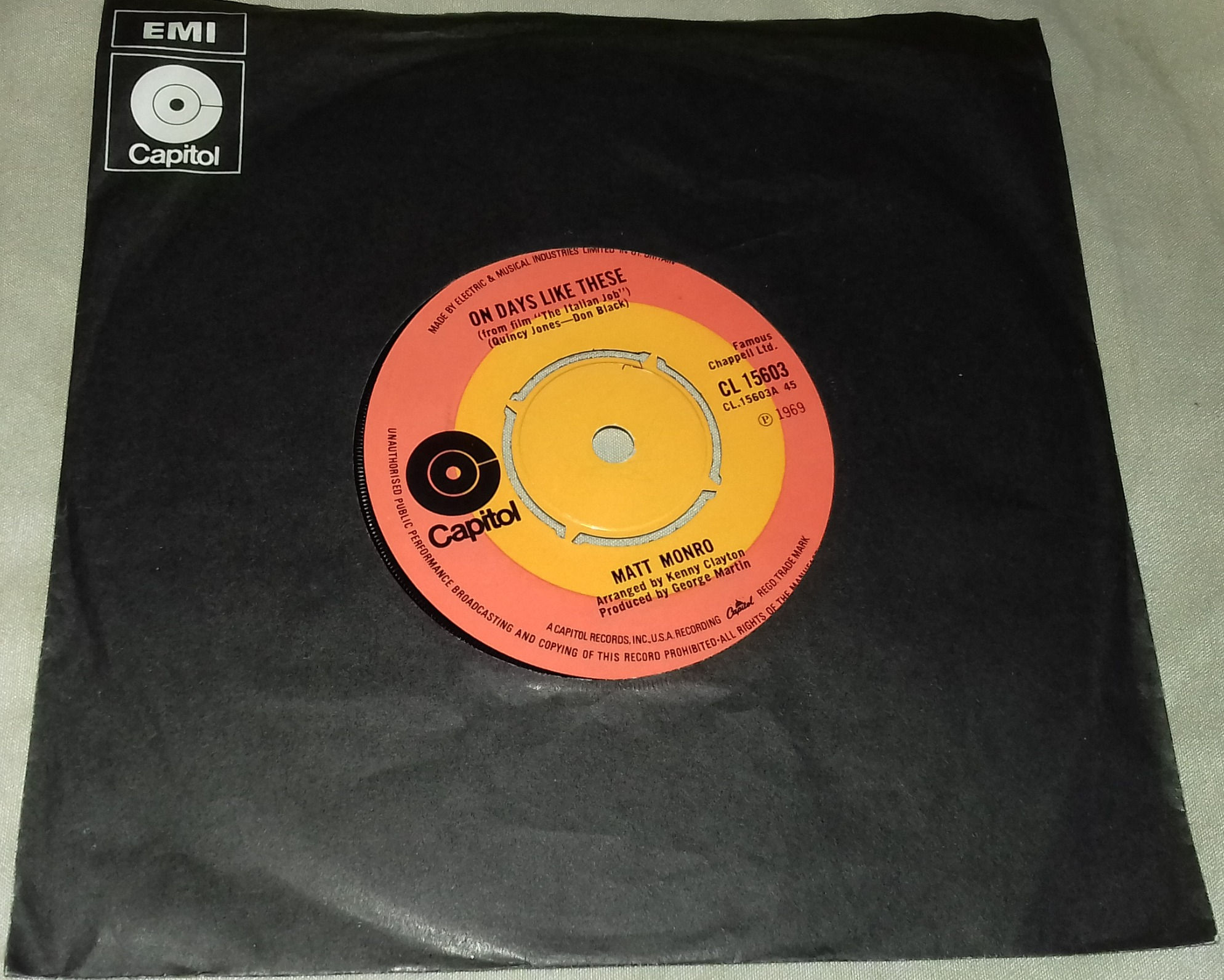 Matt Monro - On Days Like These (7", Single, Red) (Capitol Records)