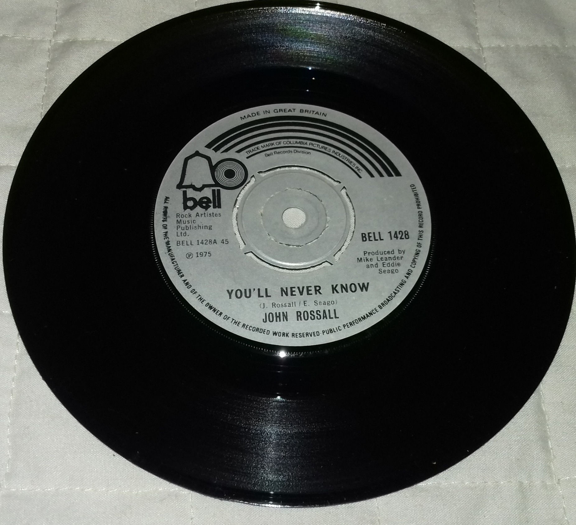 John Rossall - You'll Never Know (7", Single) (Bell Records)