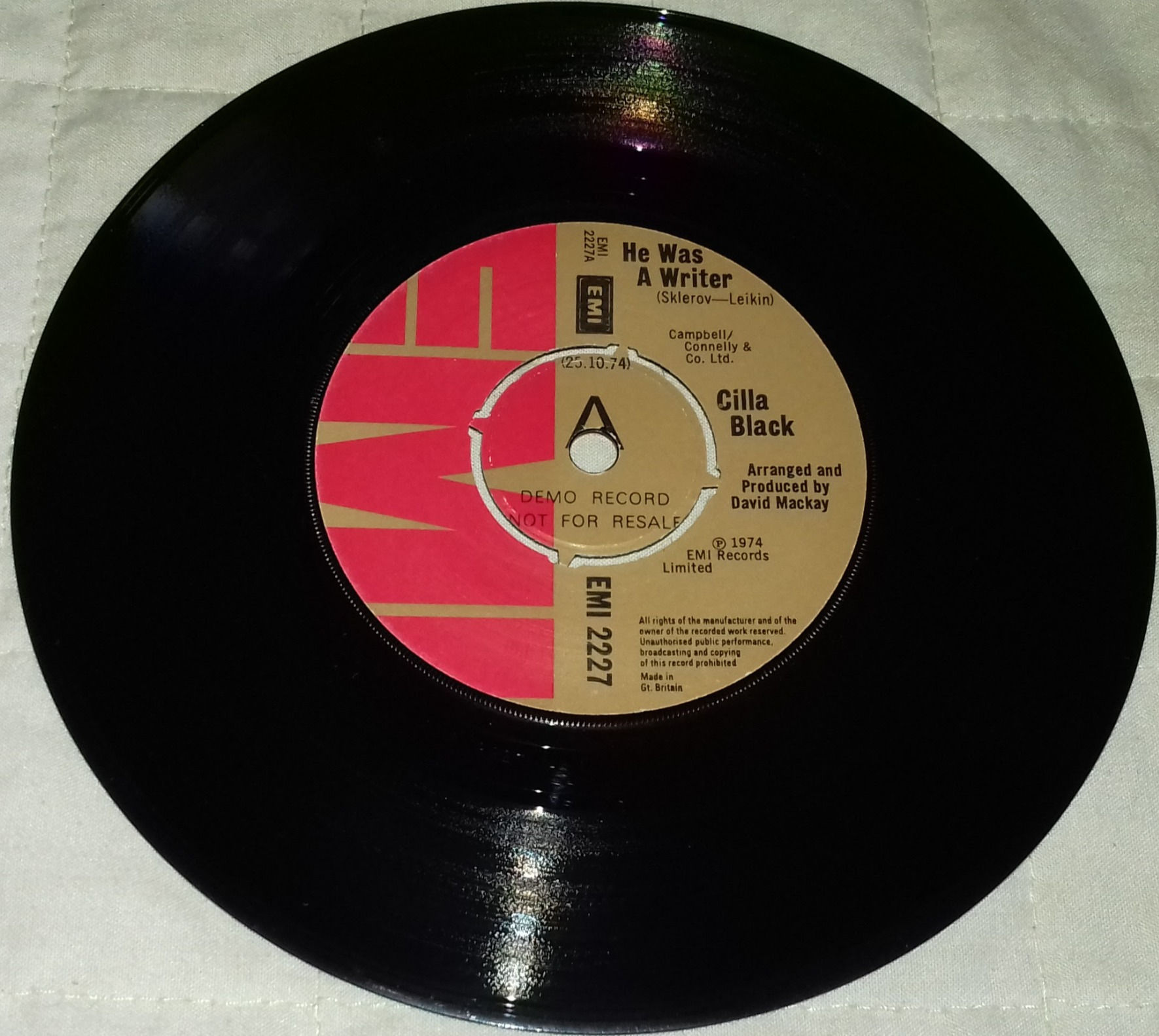 Cilla Black - He Was A Writer (7", Promo) (EMI)