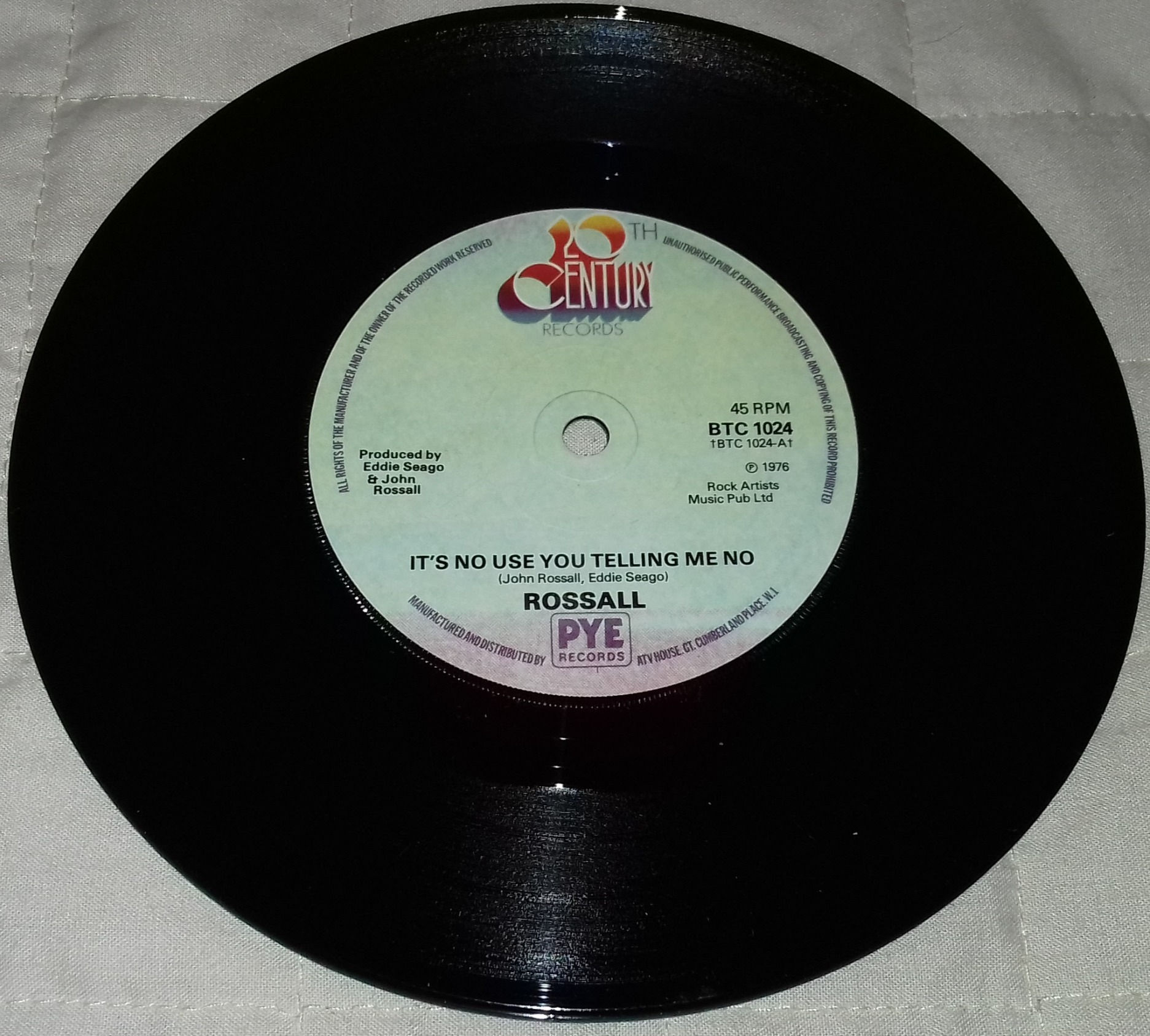 Rossall* - It's No Use You Telling Me No (7", Single) (20th Century Records)