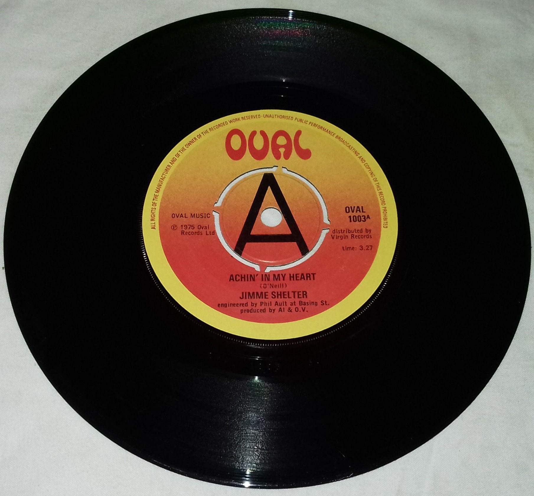 Jimme Shelter - Achin' In My Heart (7", Single, Promo) (Oval (3))