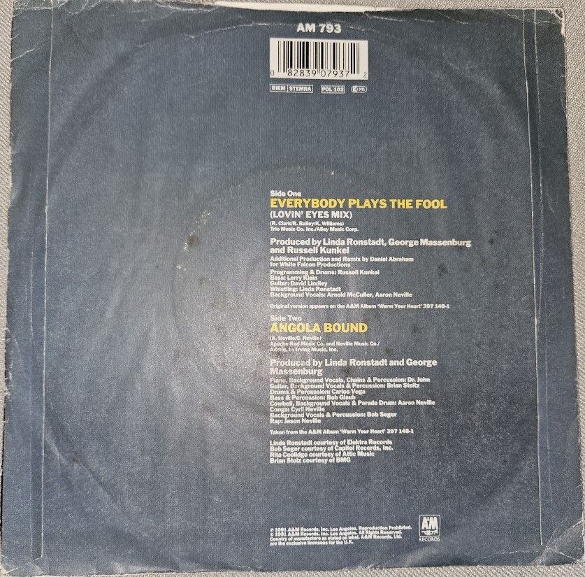 Miniaturbild: Aaron Neville - Everybody Plays The Fool (7", Single) (A&M Records)