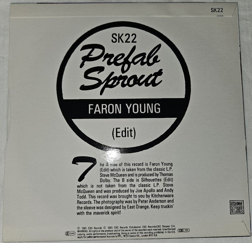 ภาพขนาดย่อ: Prefab Sprout - Faron Young (Edit) (7", Single) (Kitchenware Records)