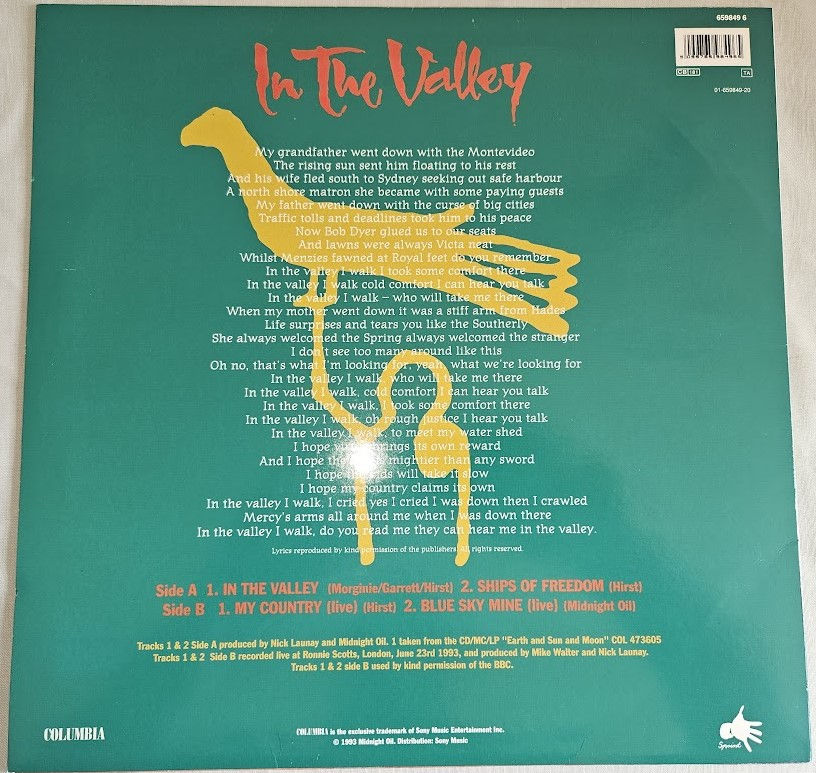 Thumbnail: Midnight Oil - In The Valley (12") (Columbia, Sprint (6))