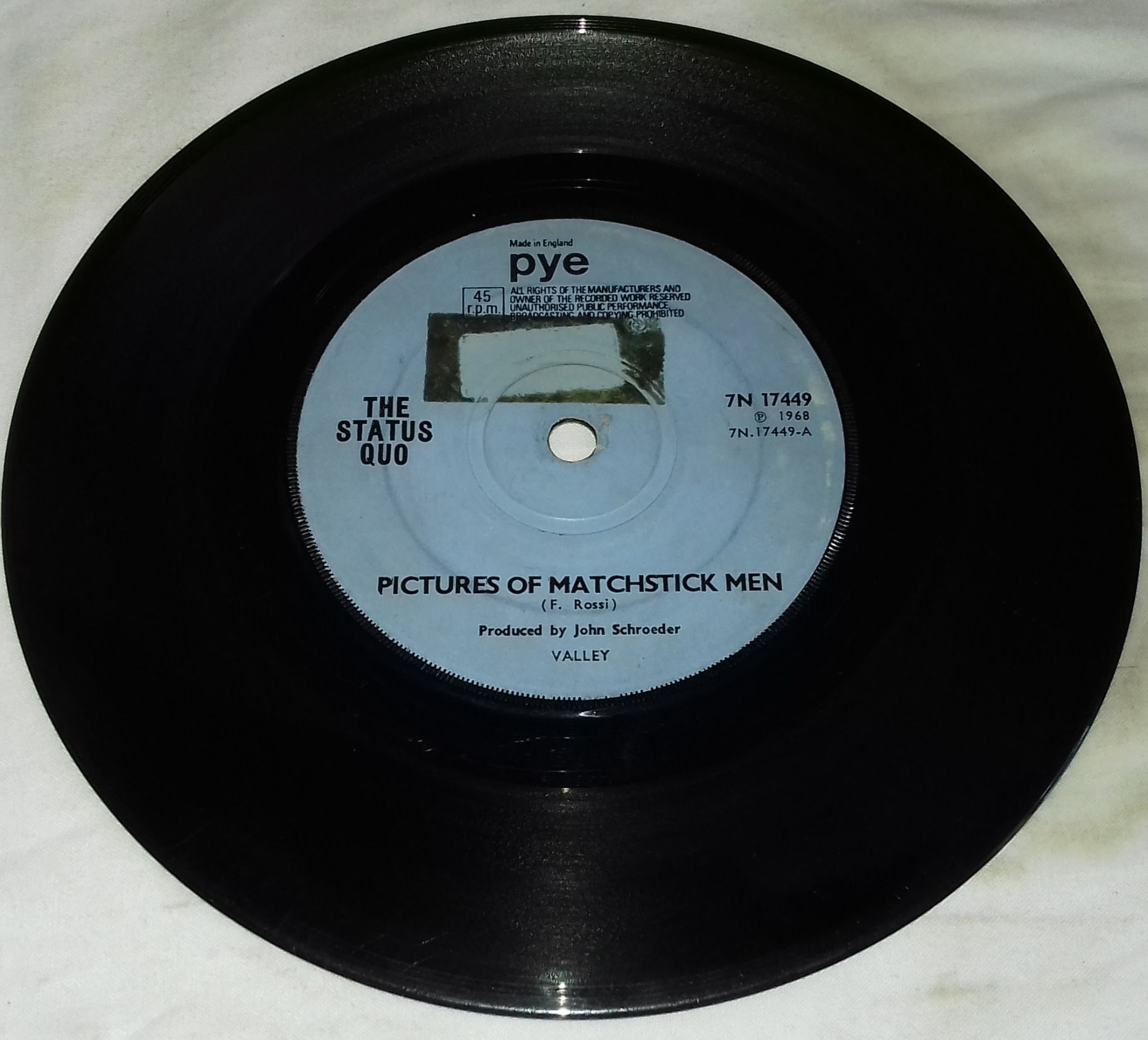 The Status Quo* - Pictures Of Matchstick Men (7", Single, Sol) (Pye Records, Pye