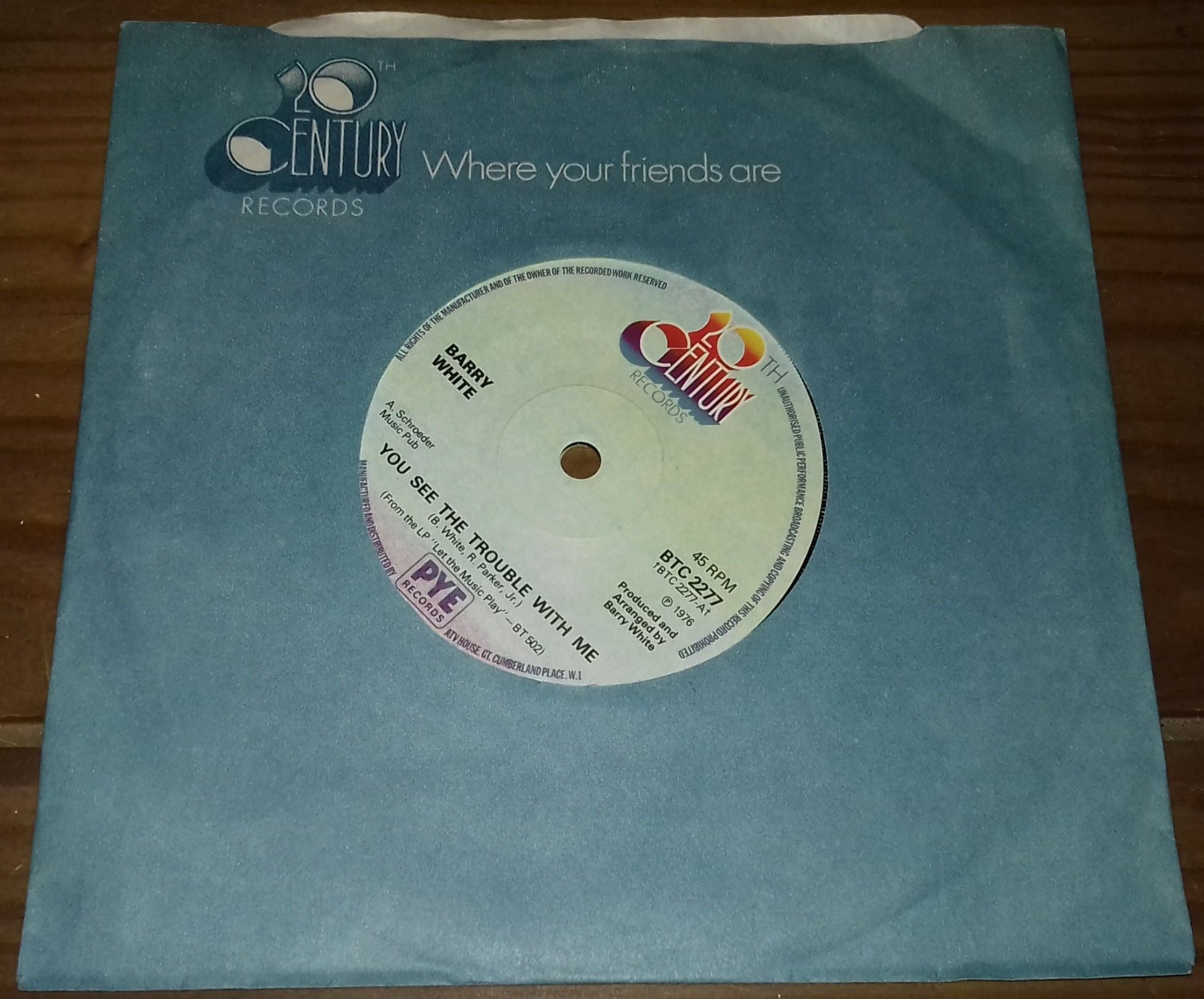 Barry White - You See The Trouble With Me (7", Single, Sol) (20th Century Record