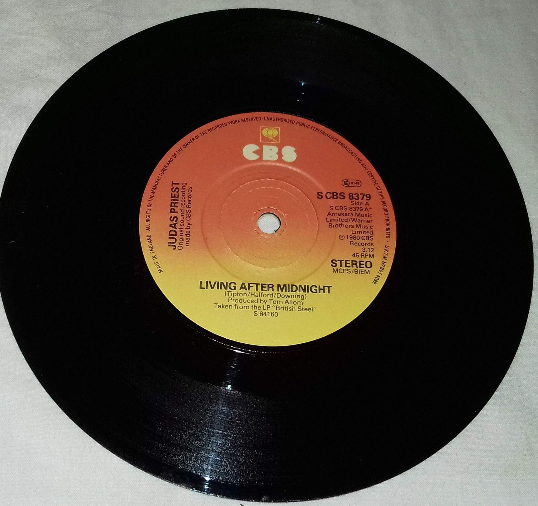 Judas Priest - Living After Midnight (7", Single) (CBS)