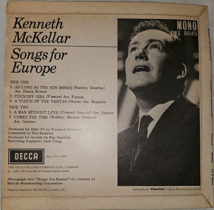 Miniature : Kenneth McKellar - Songs For Europe (7", EP) (Decca)