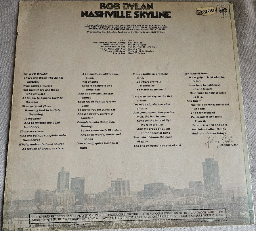 ภาพขนาดย่อ: Bob Dylan - Nashville Skyline (LP, Album) (CBS, CBS)