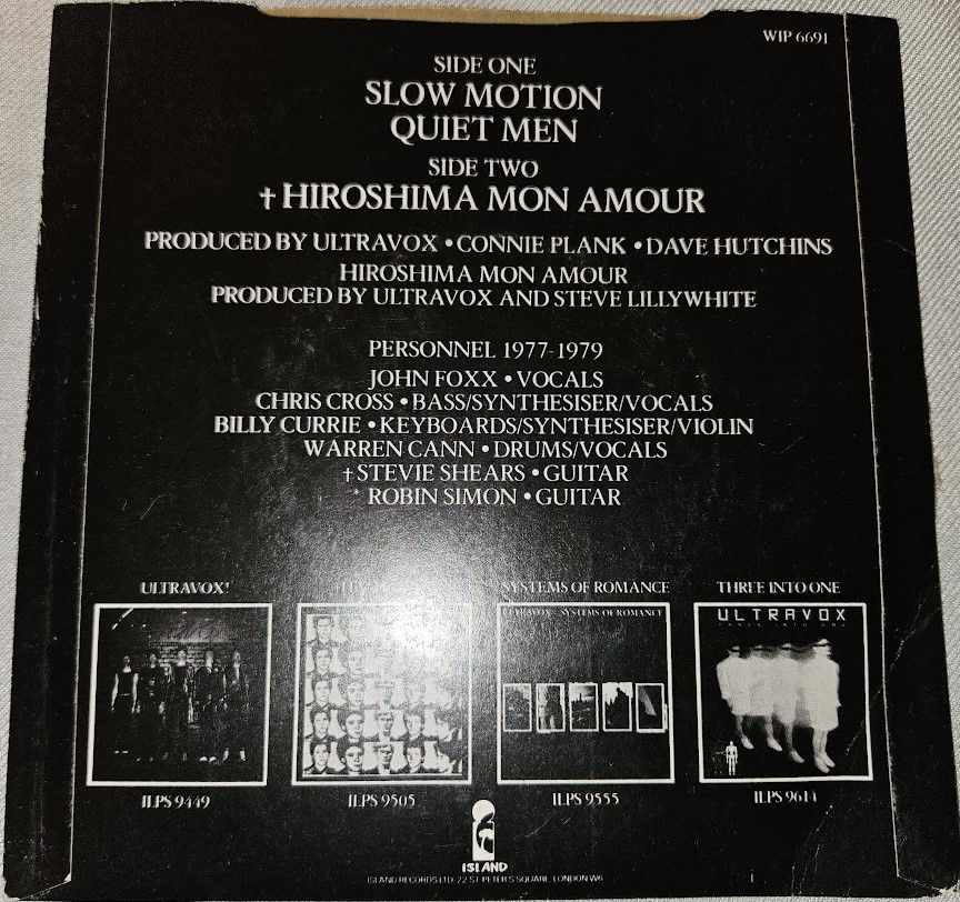 Miniature : Ultravox - Slow Motion / Quiet Men / Hiroshima Mon Amour (7", Single) (Island Re