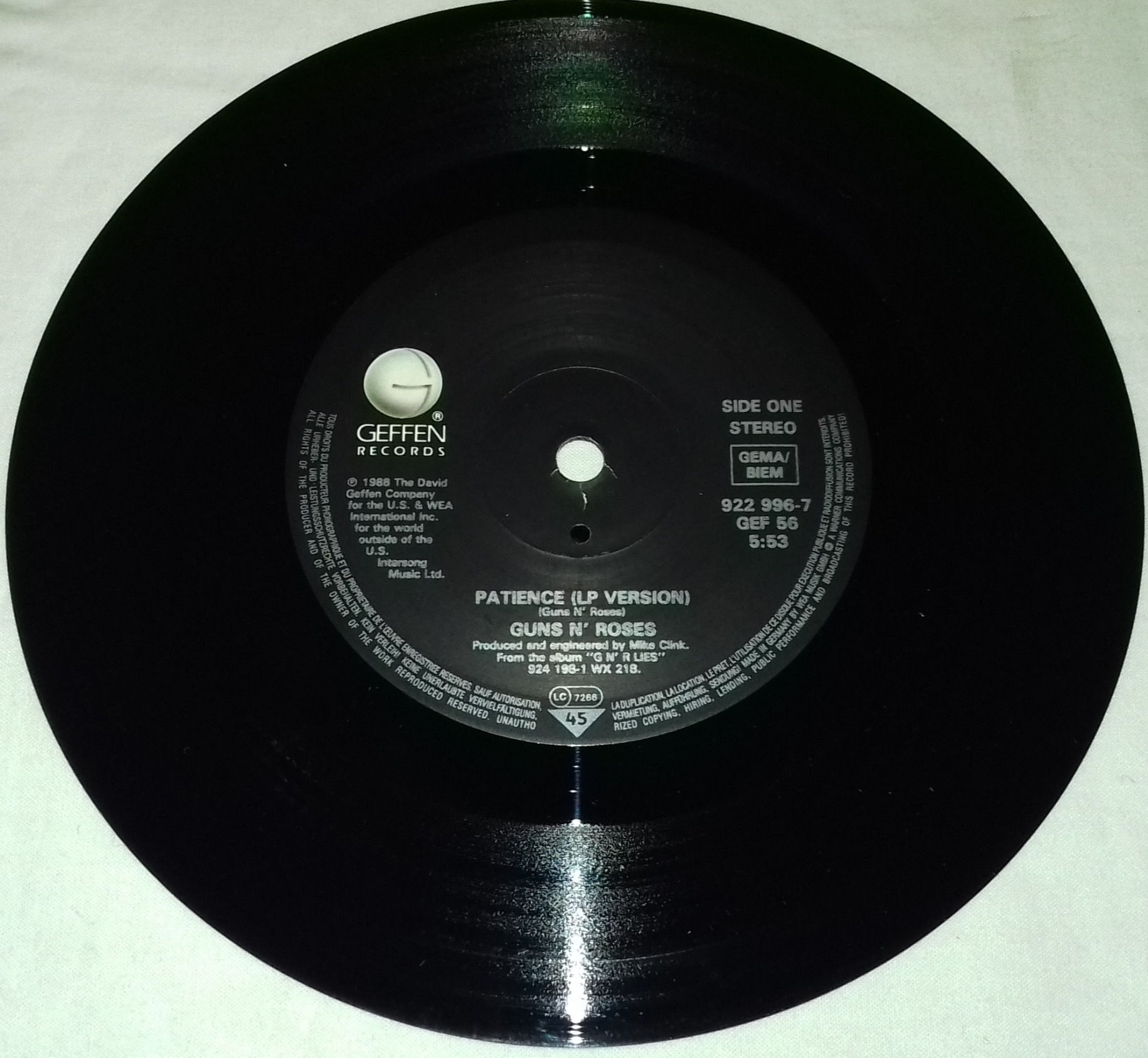 Guns N' Roses - Patience (7", Single) (Geffen Records, Geffen Records)