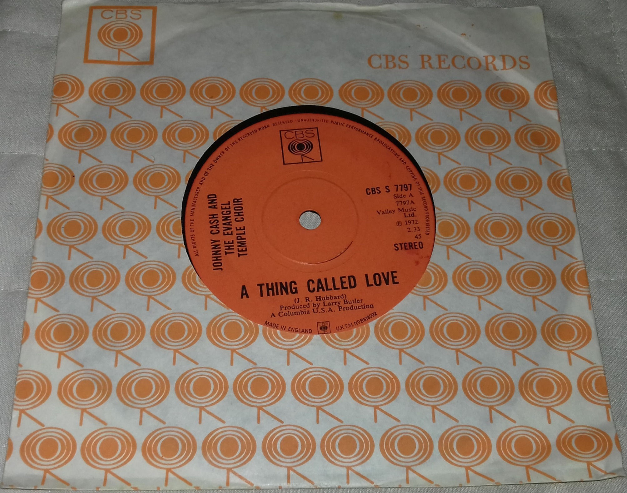 Johnny Cash And The Evangel Temple Choir - A Thing Called Love (7", Single, Sol)