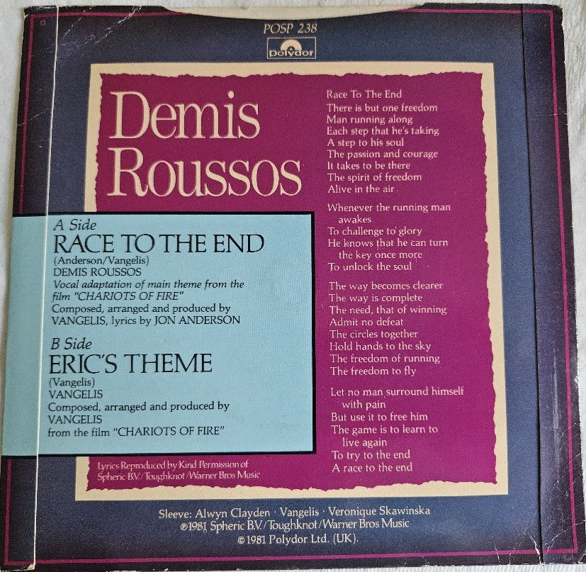 Thumbnail: Demis Roussos - Race To The End (7", Single) (Polydor)