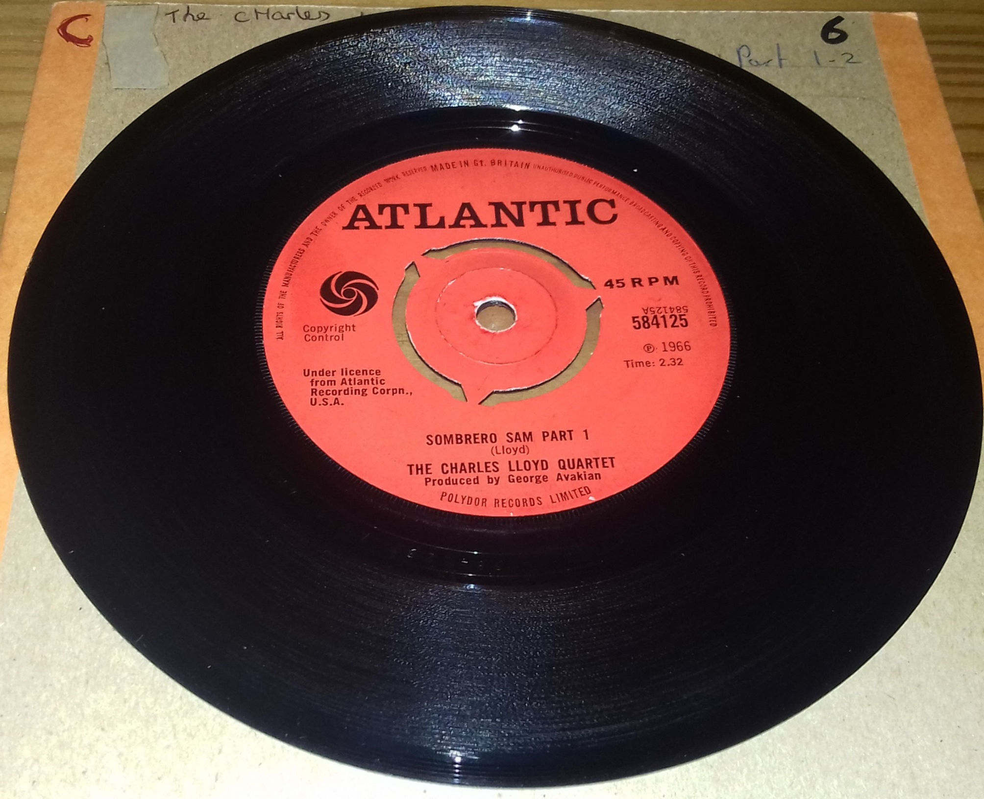 The Charles Lloyd Quartet - Sombrero Sam (7", Single) (Atlantic)