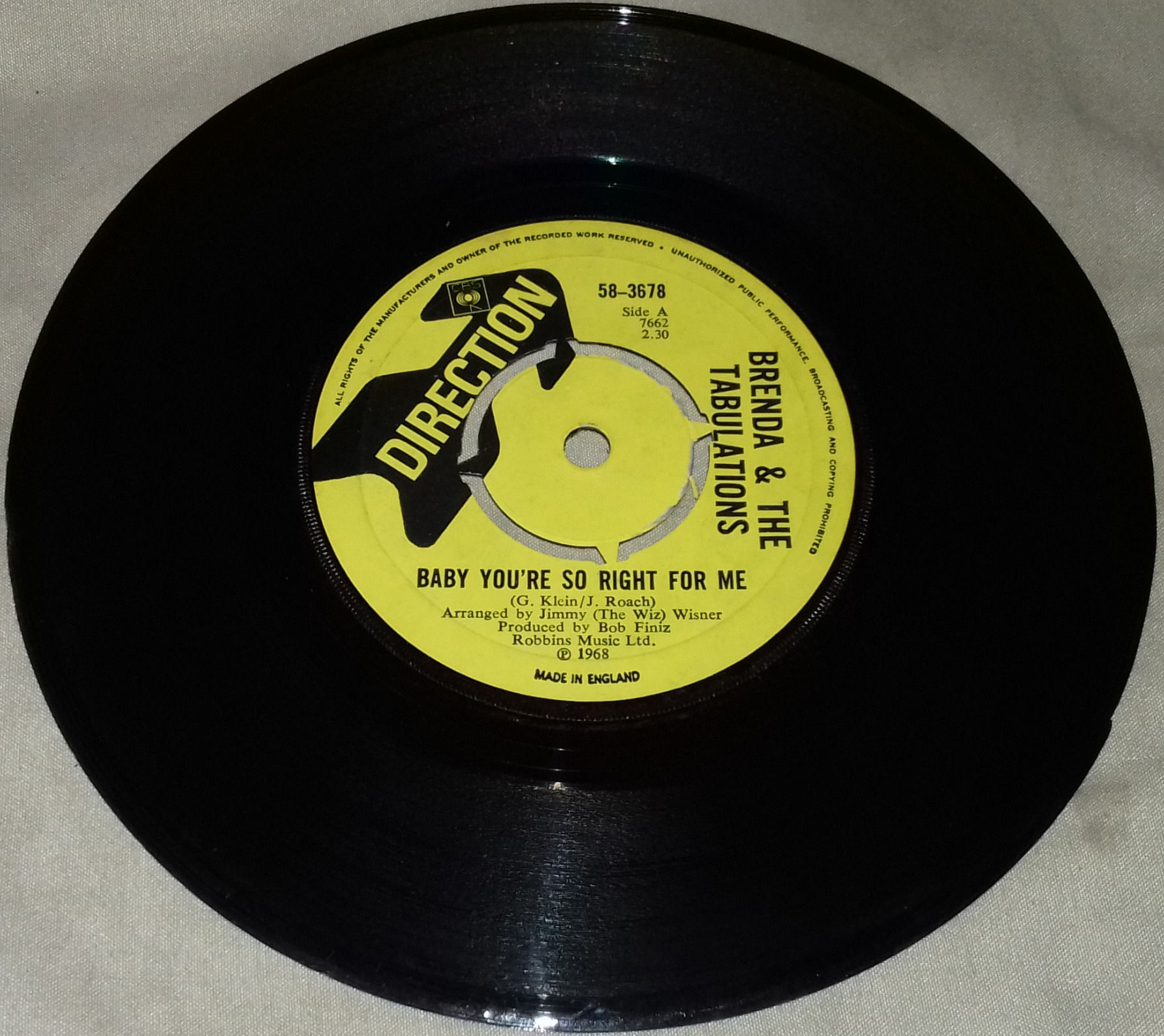 Brenda & The Tabulations - Baby You're So Right For Me (7", Single) (Direction,