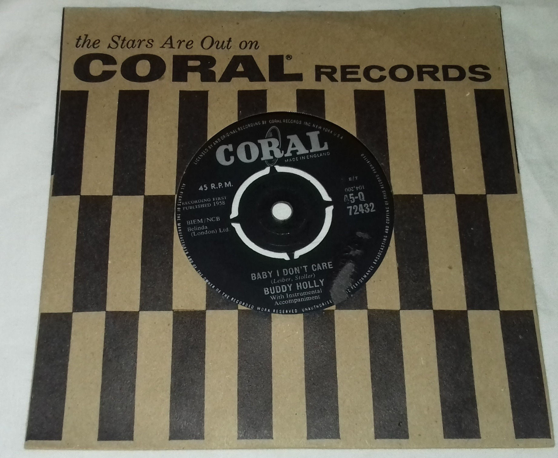 Buddy Holly - Baby I Don't Care (7", Single) (Coral)