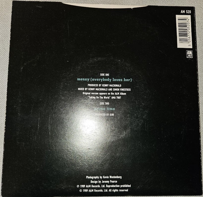 Pikkukuva: Gun  - Money (Everybody Loves Her) (7", Single, Pap) (A&M Records)