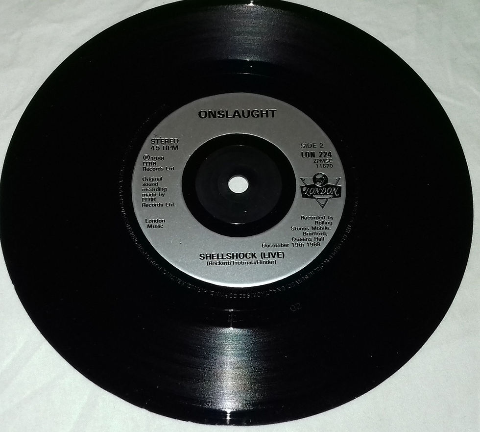 Miniatura: Onslaught  - Let There Be Rock (7", Single) (London Records, London Records)