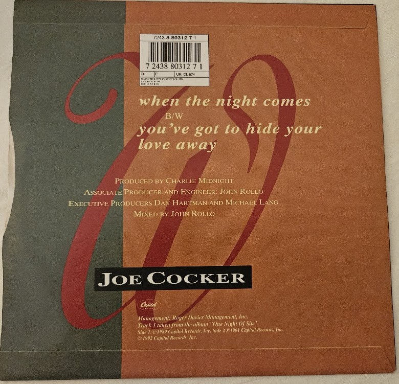 Thumbnail: Joe Cocker - When The Night Comes (7", Single, Sil) (Capitol Records)