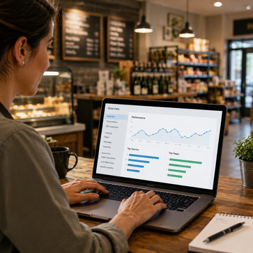 shop owner checking SEO data