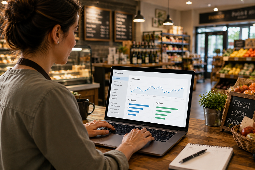 shop owner checking SEO data