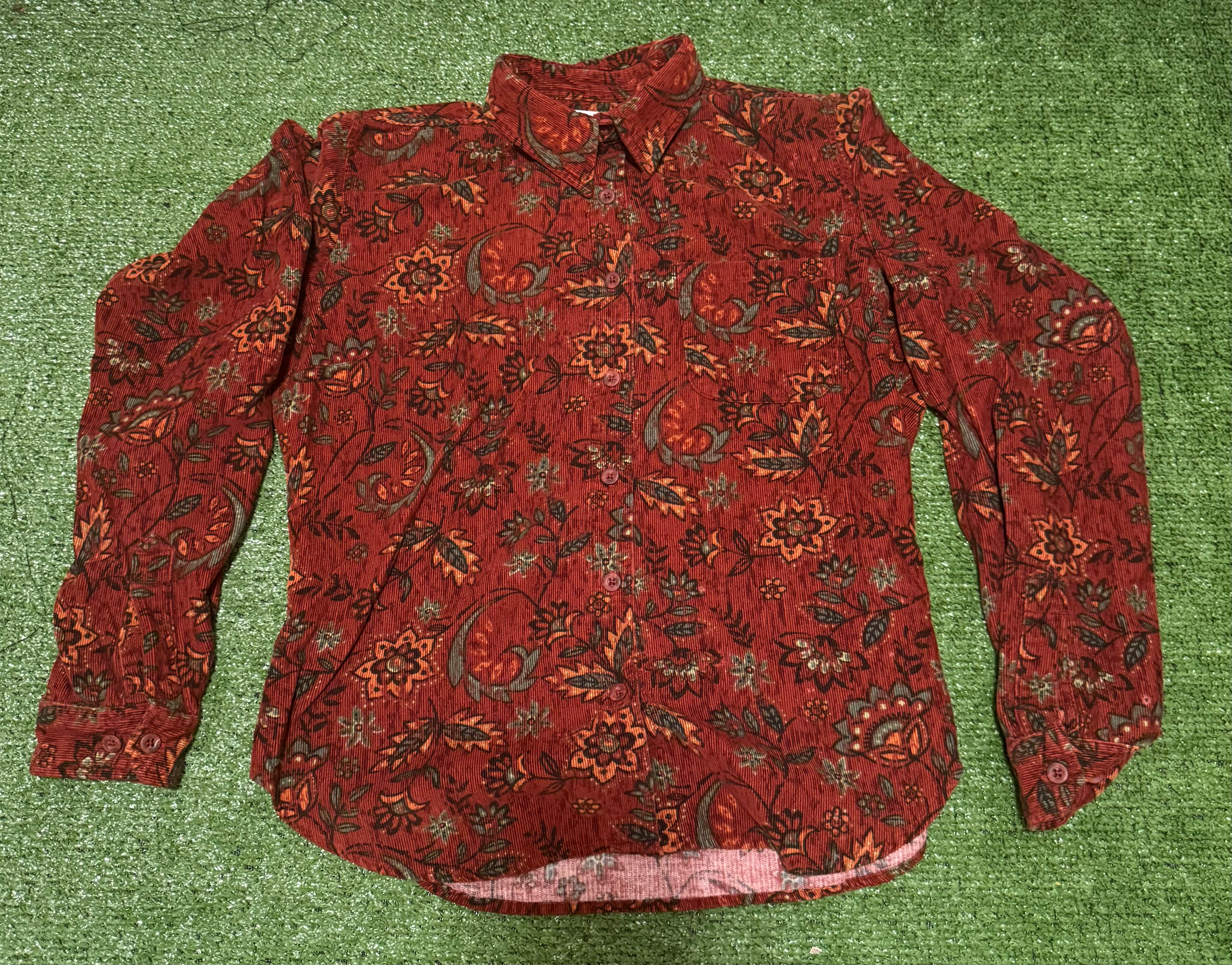 Retro Columbia Abstract Corduroy Button-Up Shirt