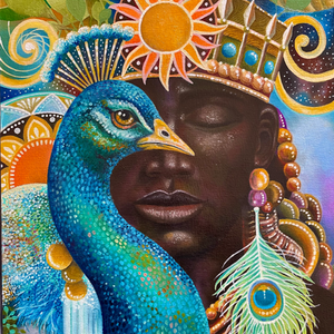 uma pintura a oleo sobre tela do Orixá Logun Edé