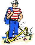Sailor and anchor on beach