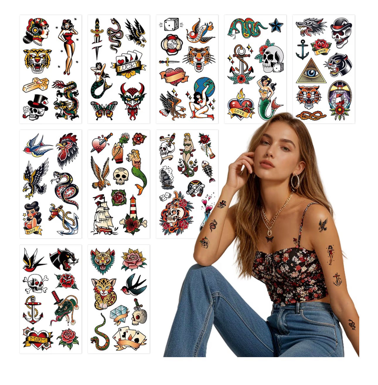 Long Lasting Vintage Style American Retro Temporary Tattoos