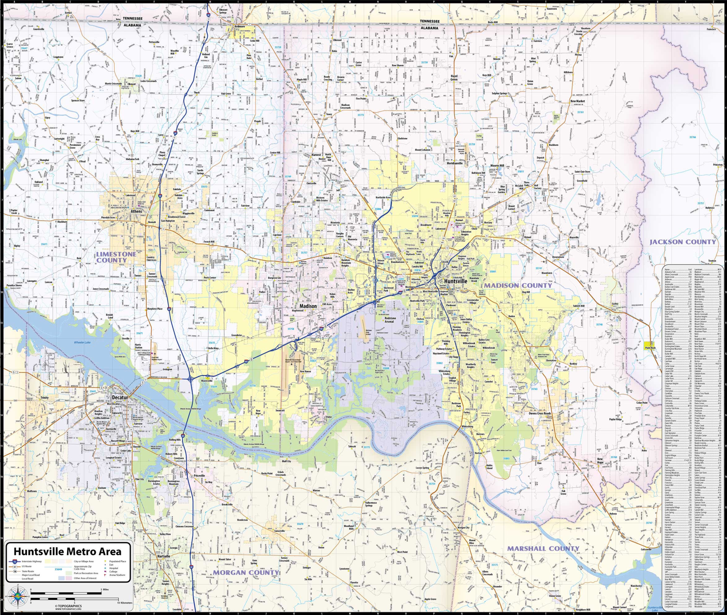 Huntsville Metro Area Laminated Wall Map