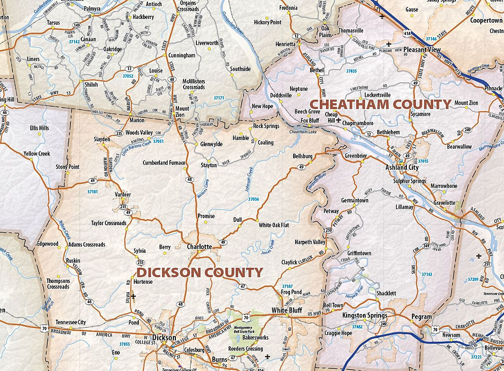 Thumbnail: Middle Tennessee Regional Laminated Wall Map