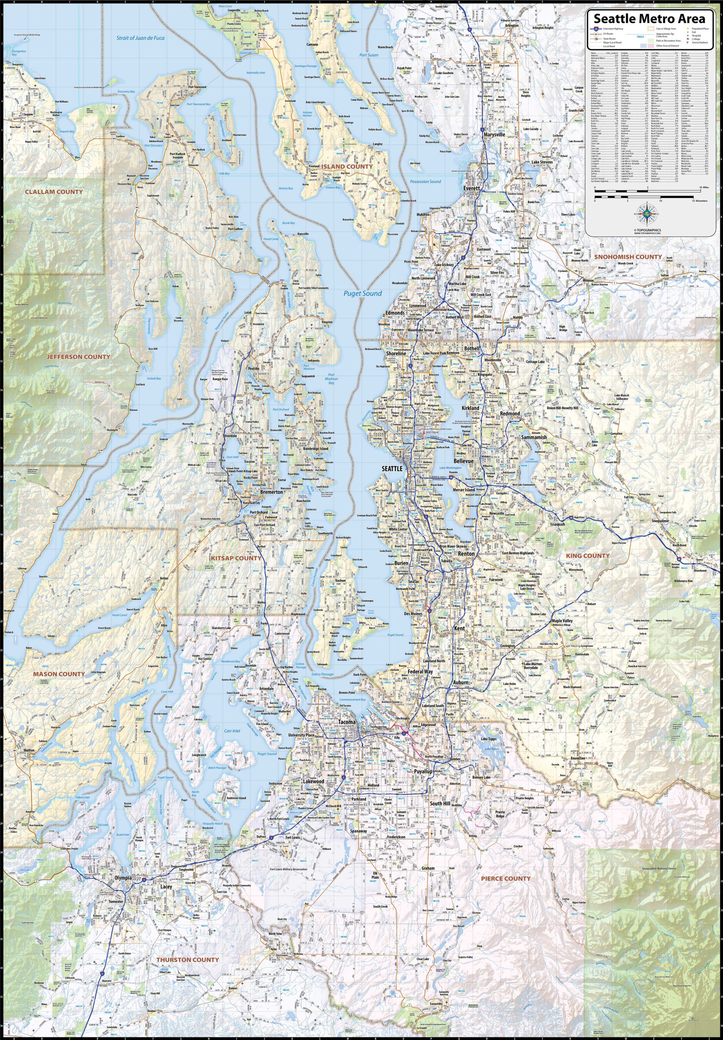 Seattle Metro Area Laminated Wall Map