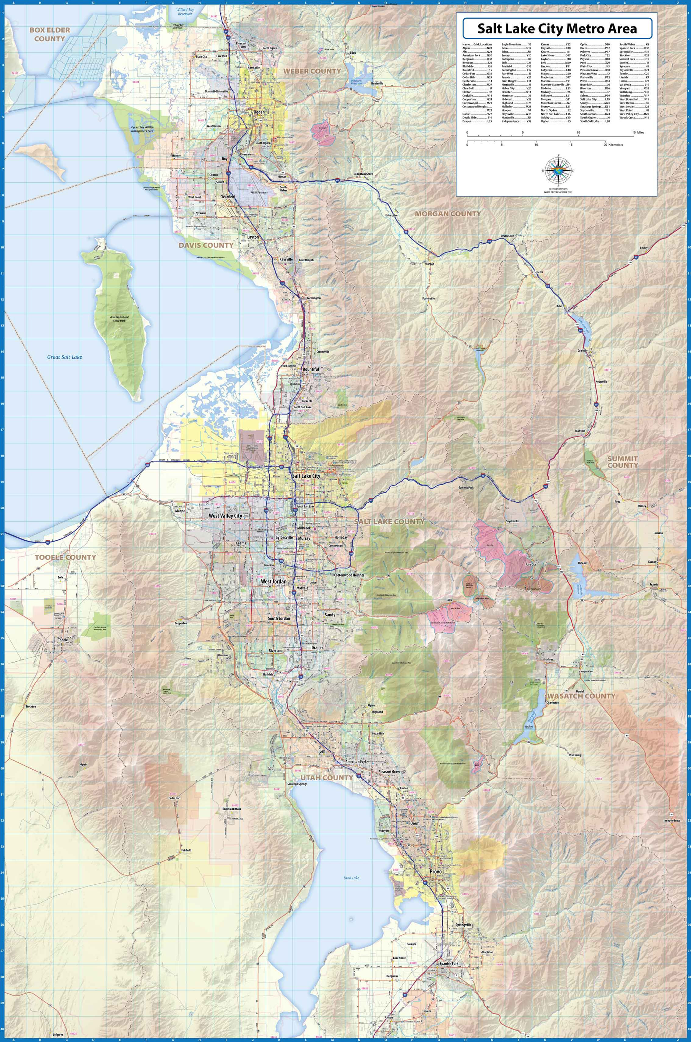 Greater Salt Lake City Laminated Wall Map