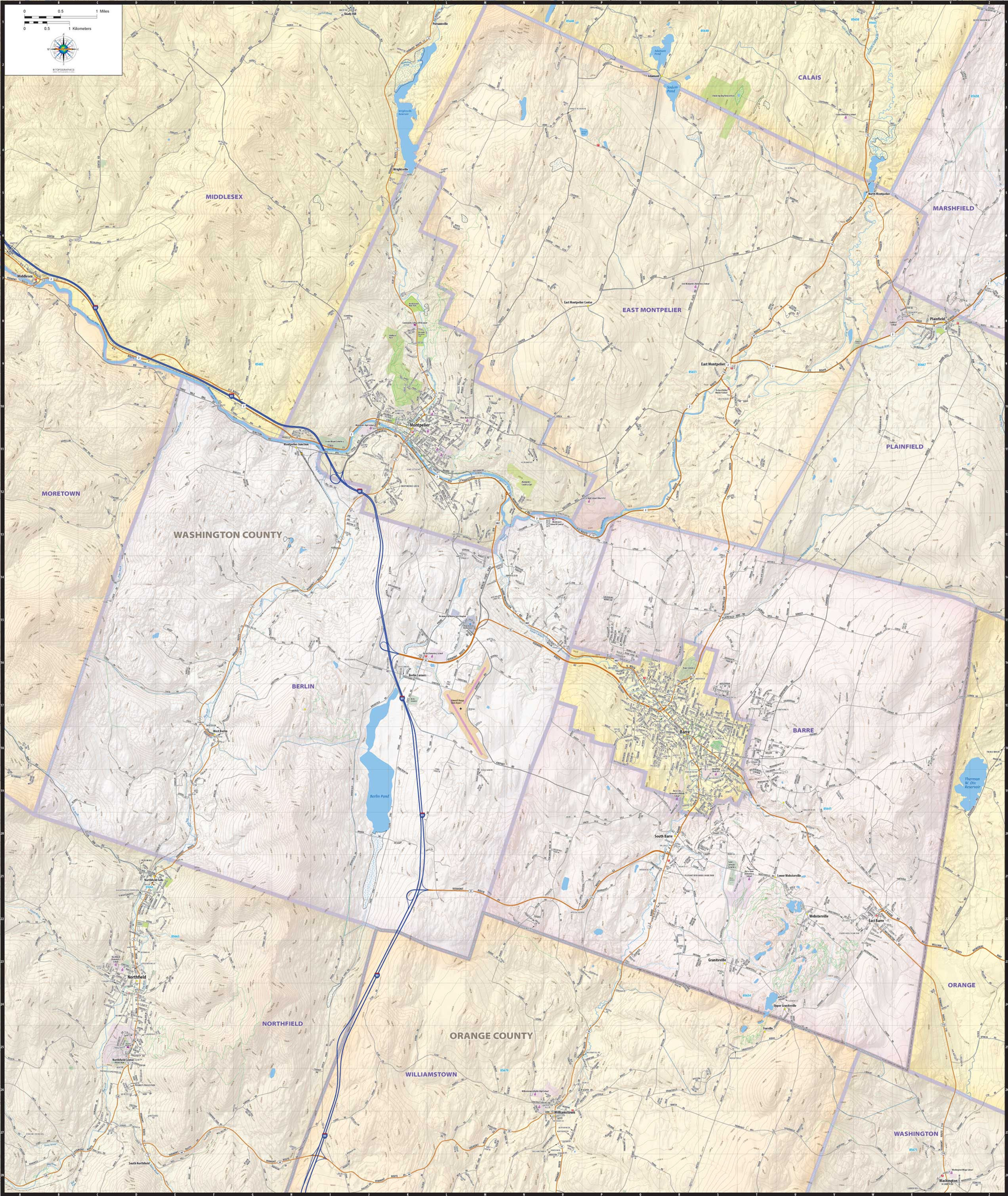 Montpelier - Barre VT Laminated Wall Map